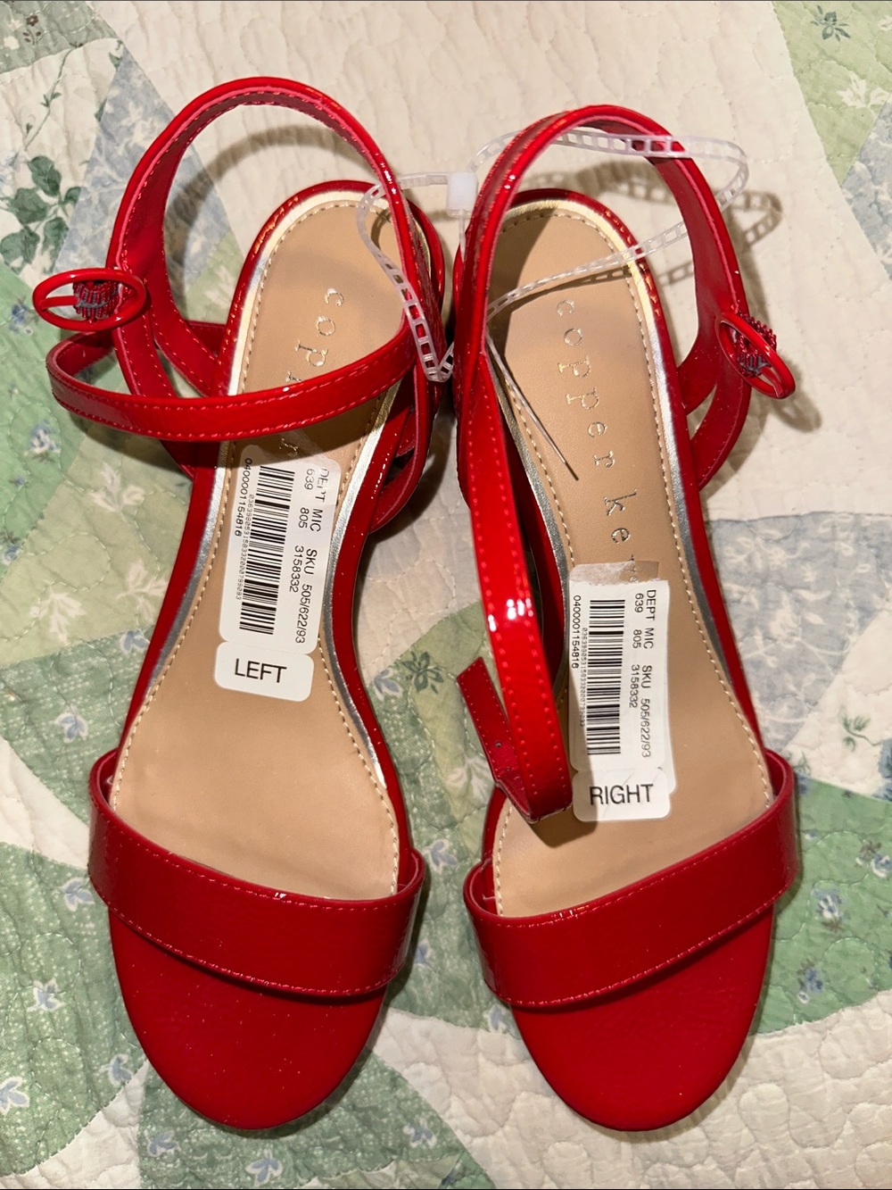 Copper Key Red Patent Strappy Ankle-Heel Sandals